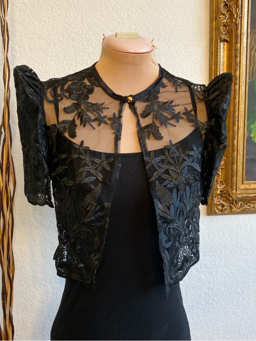 Filipiniana Black Sheer Embroidered Lace Bolero Jacket